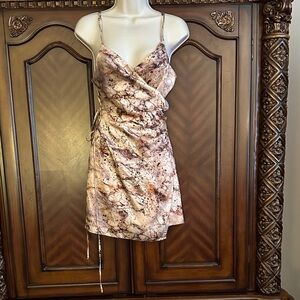 Zara Marble Print Mini Dress in Cream and Brown